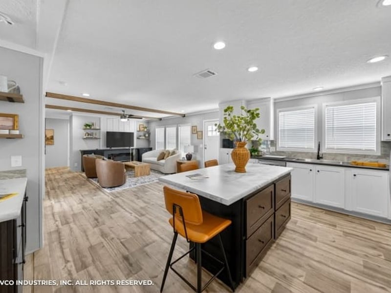 Large kitchen island in The Vantage manufactured home