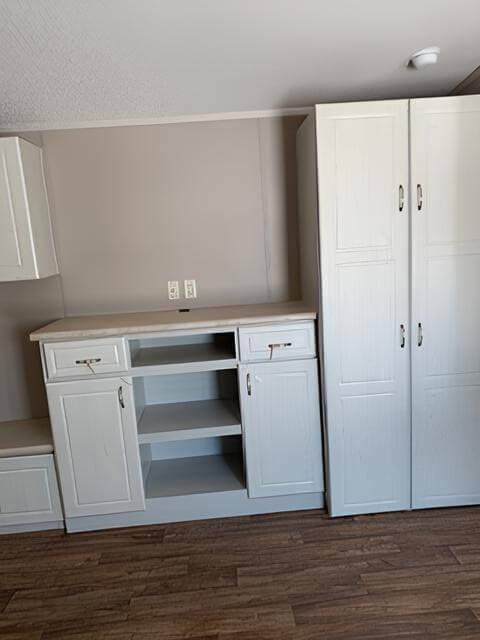 Built-in storage and entertainment center in the Legacy Tiny Hacienda