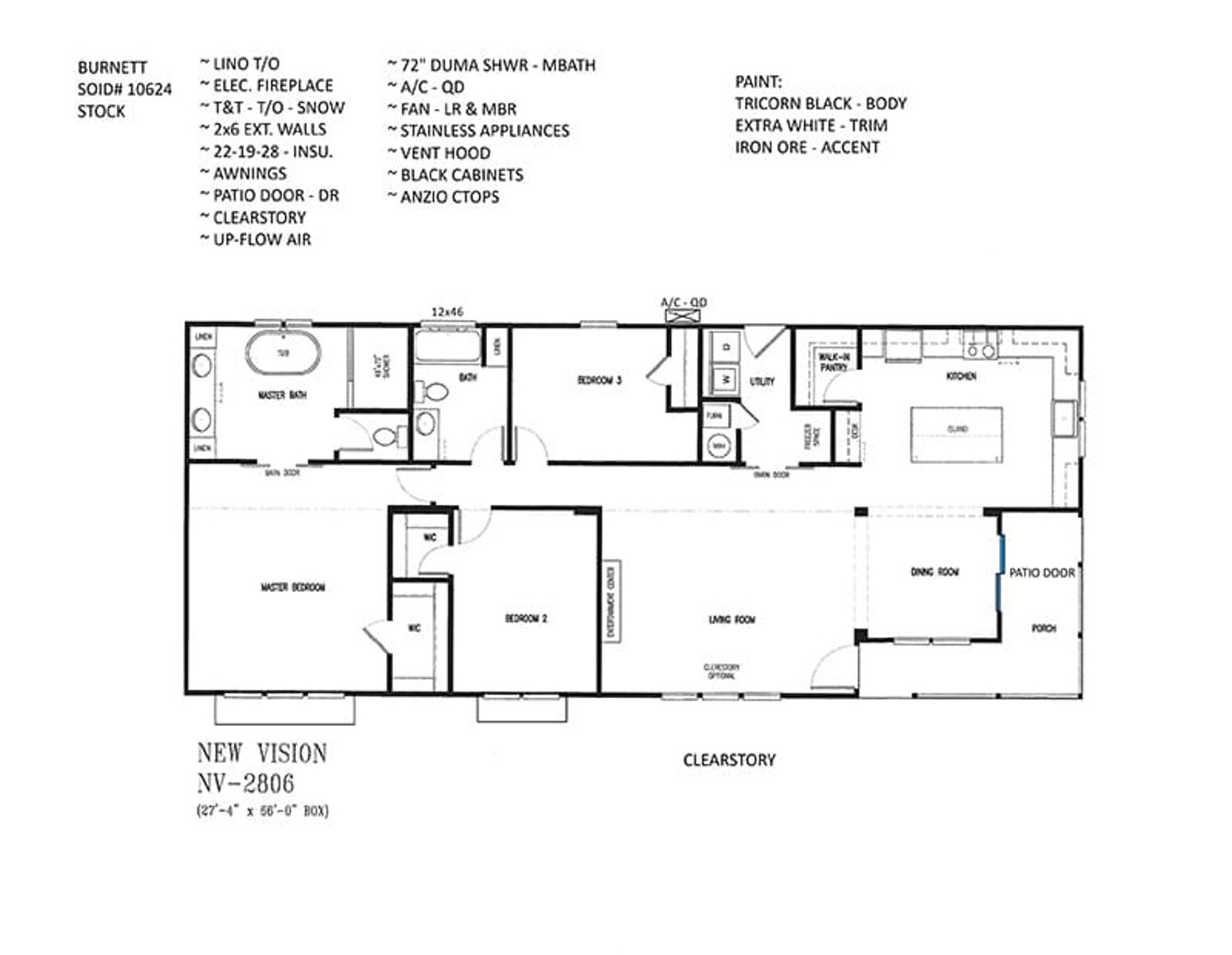 Floorplan of the Charleston with Porch 28x66 Doublewide #192 by New Vision