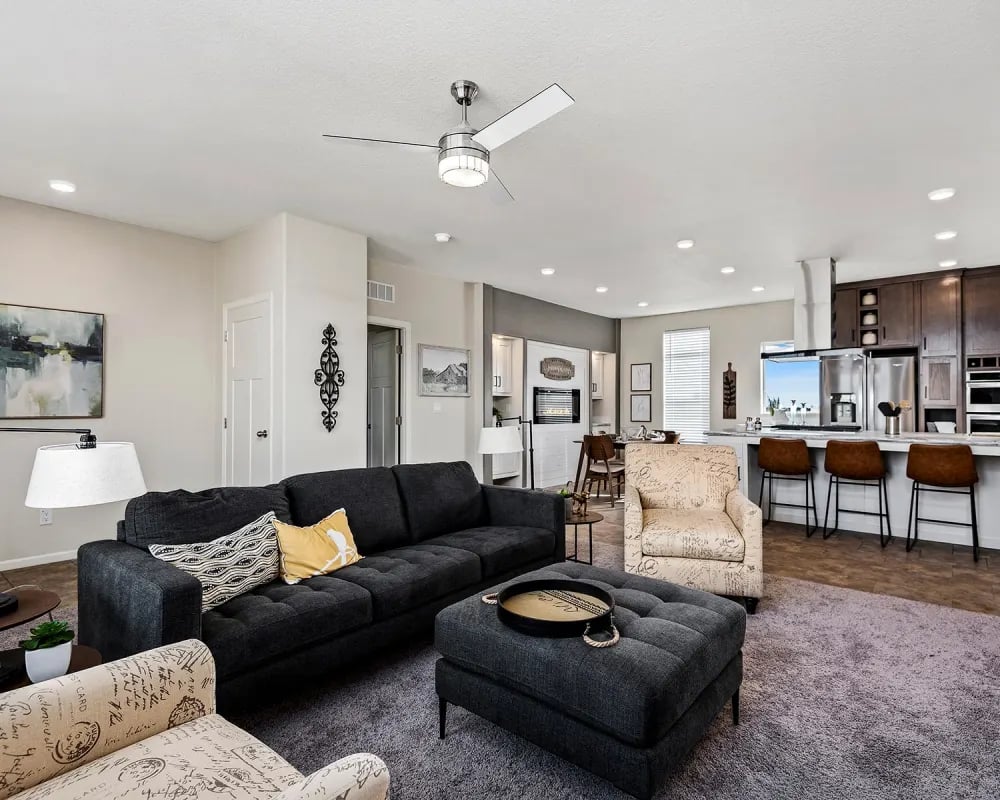 Spacious living room in The Odyssey XL 3256 double-wide manufactured home