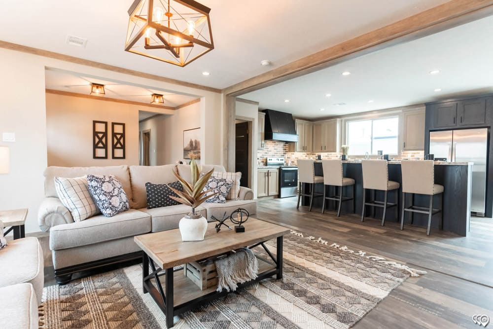 Open living room and island kitchen in The Shoal Creek