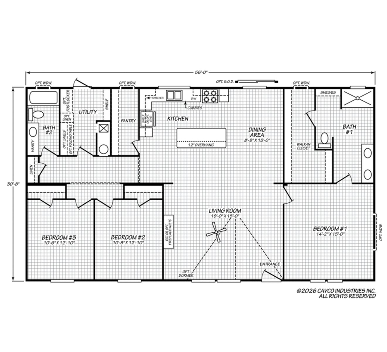 Floorplan of Cavco Value Maxx Premier 3256-3E home for sale in Tyler, TX