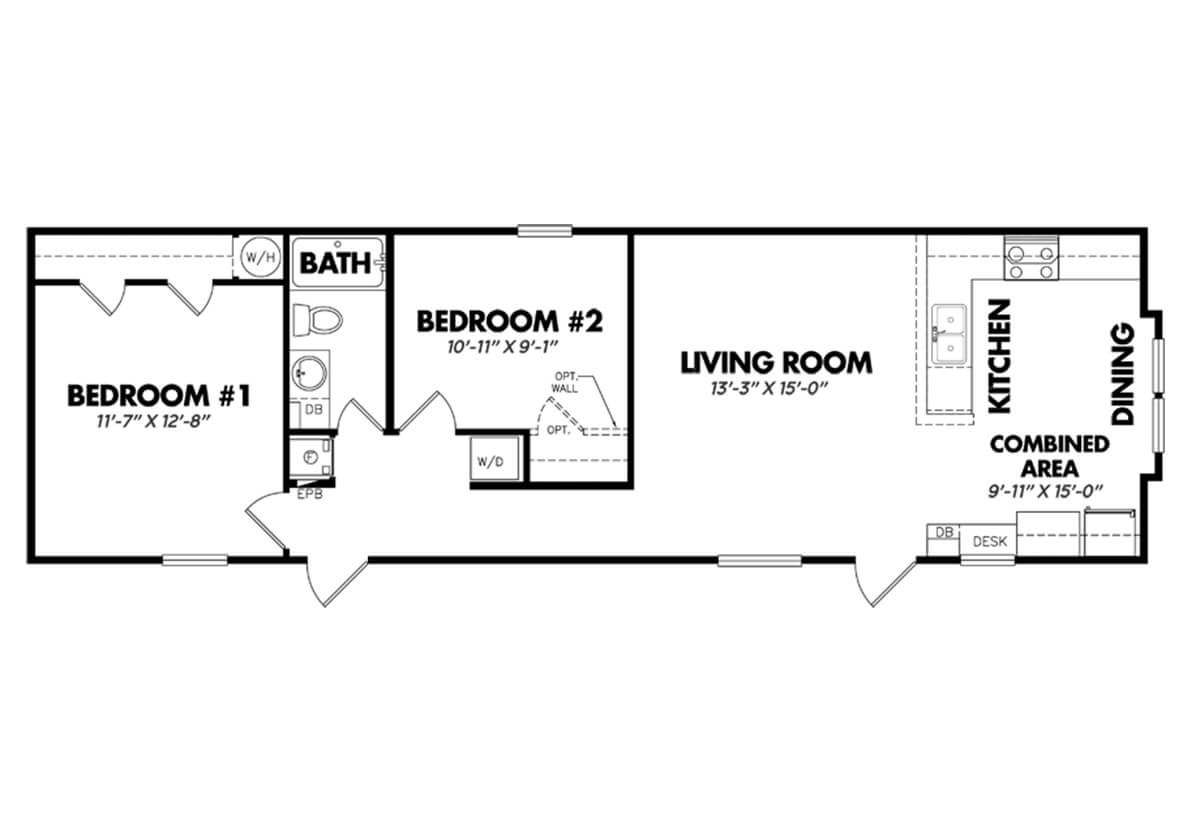 The Leyla 16x56 two-bedroom floor plan by Legacy Housing