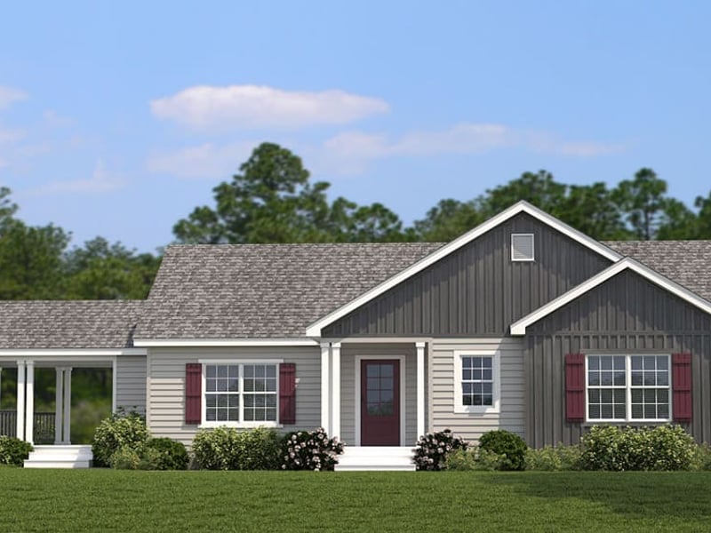Front exterior of The Nandina modular home for sale in Cedar Creek, TX