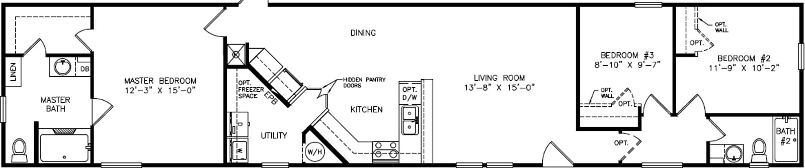 Floorplan of Legacy 16x80 - 3 Bedroom home for sale near Brownfield