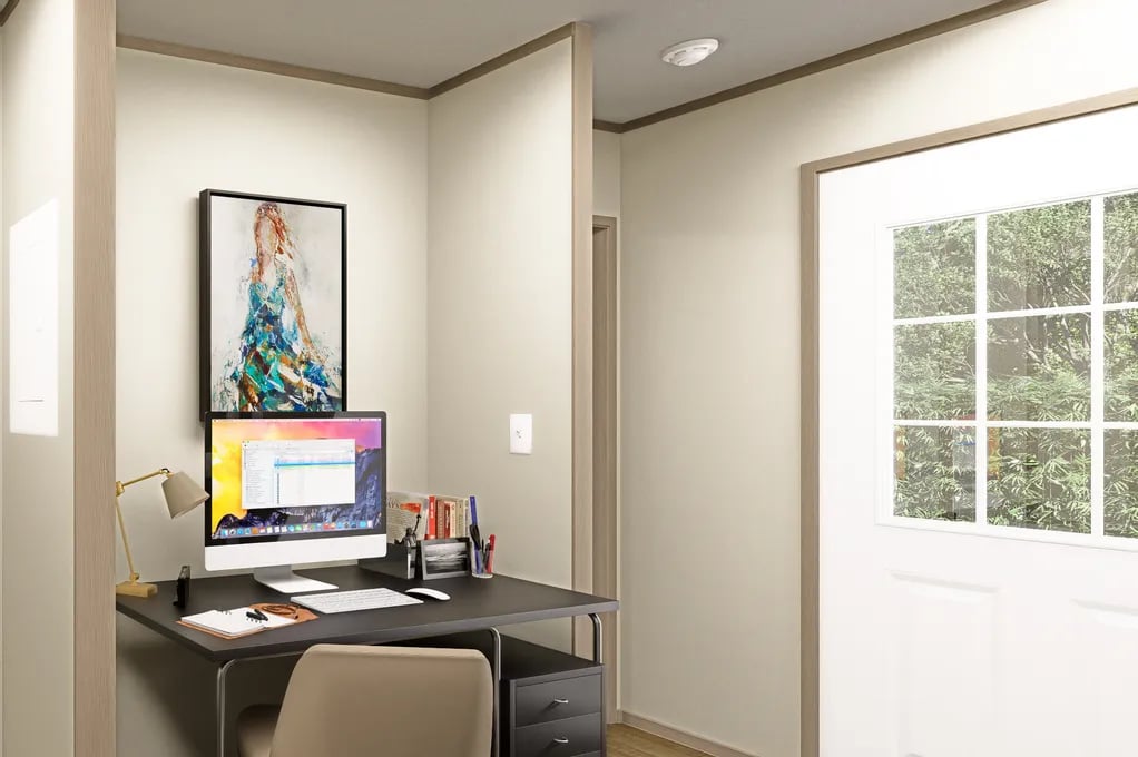 Compact home office beside the rear entry in the Epic Mariner
