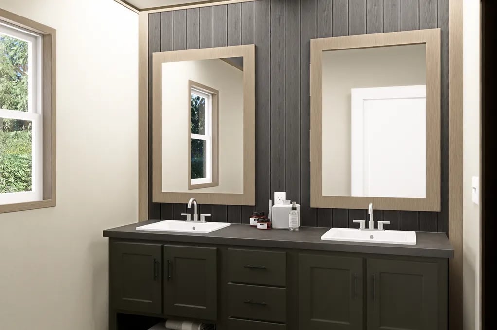 Double-sink primary bathroom vanity in the Epic Mariner