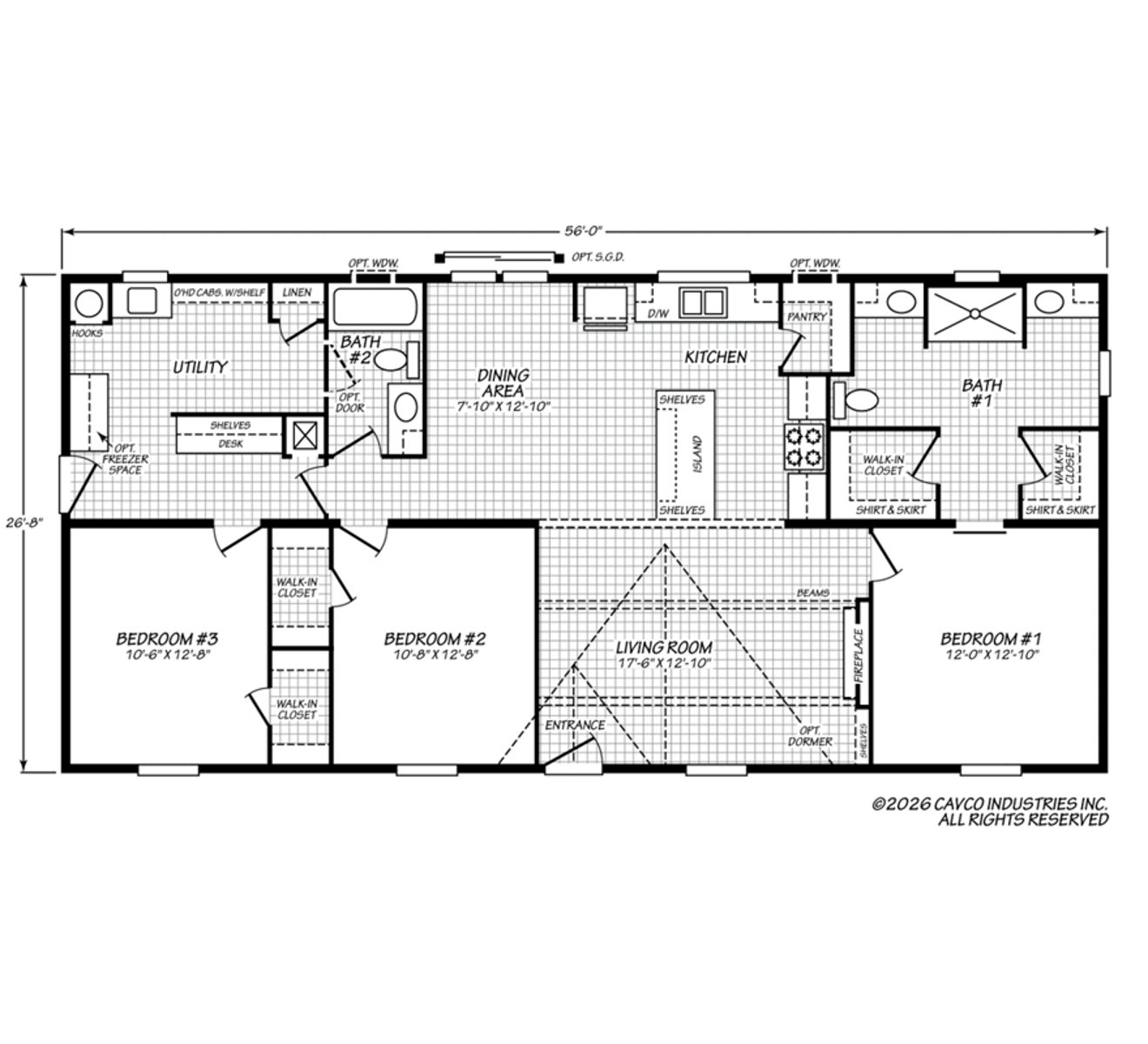 Floorplan of Cavco 28x56 home for sale in Tyler, TX