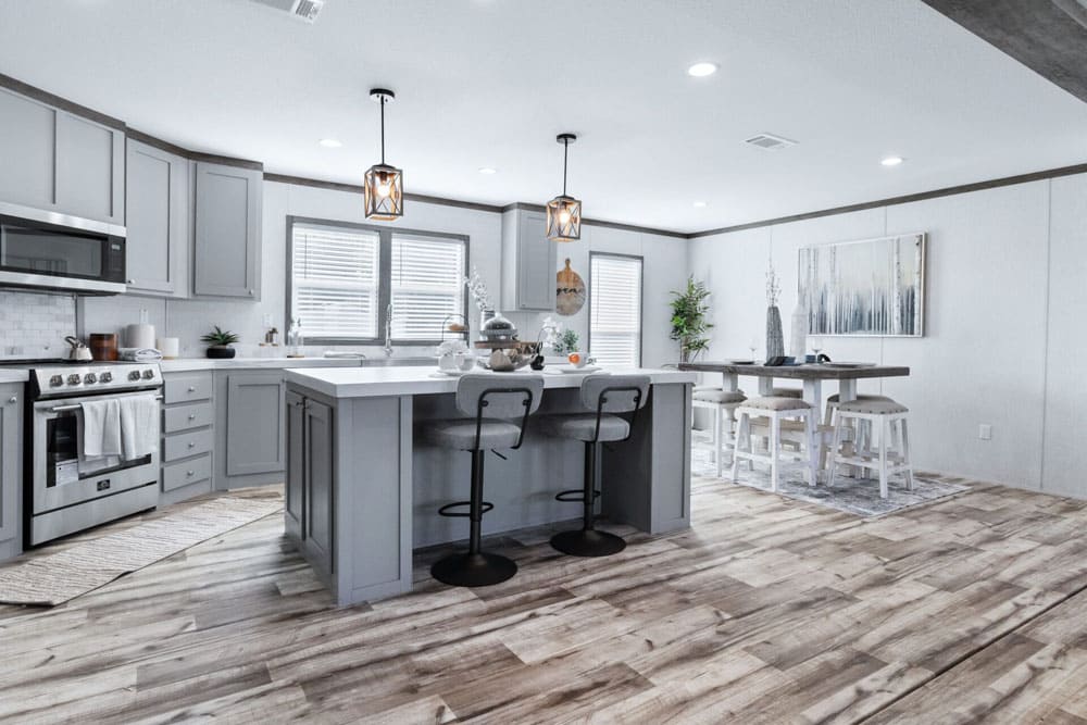 Open kitchen and dining space in The Murphy double-wide