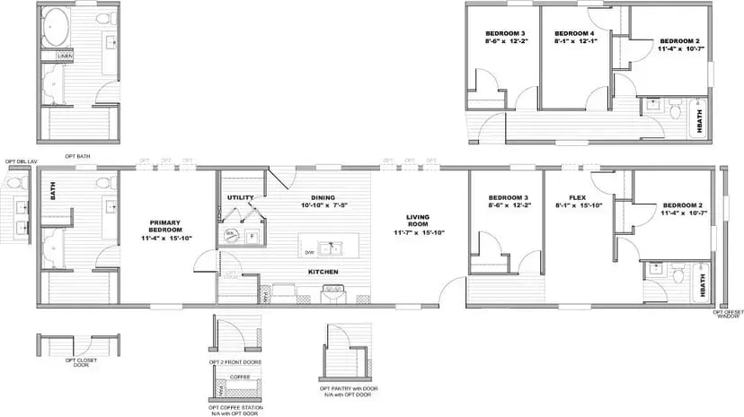 The Colossal Ultrawide 18x80 floor plan by Clayton MiYo, model 35MYO18803FH23