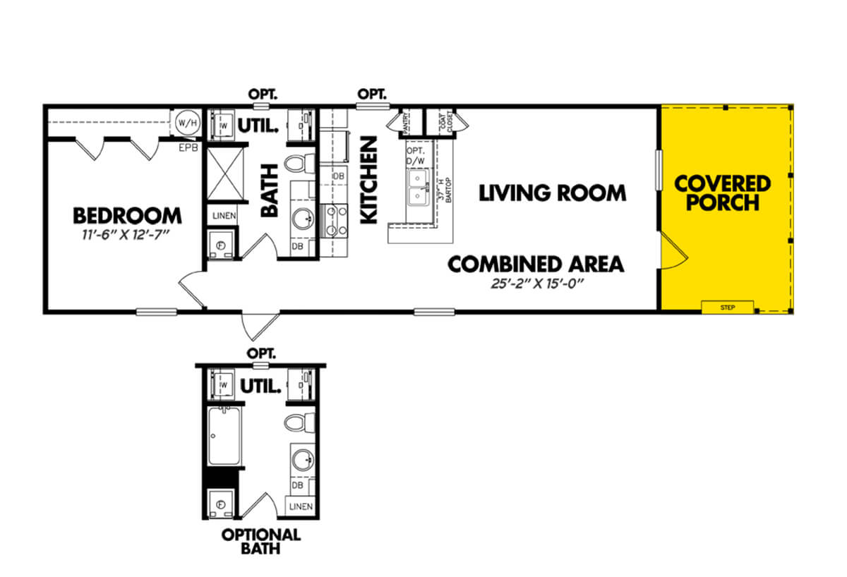 The Lydia 16x60 one-bedroom floor plan by Legacy Housing