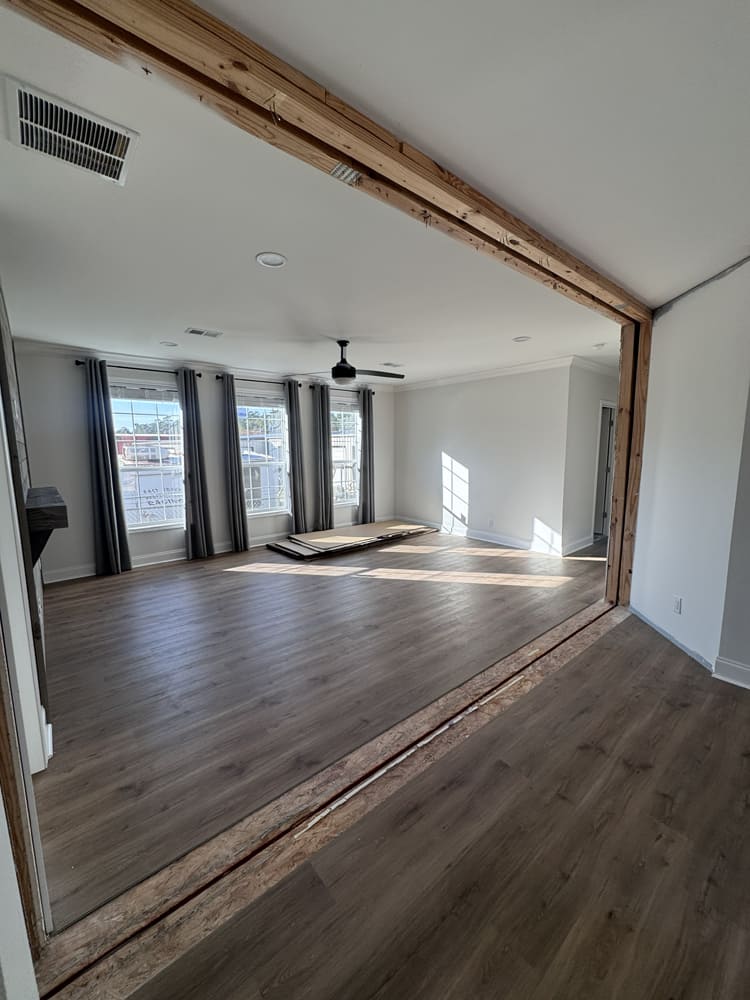 Wide open-concept living room in The Shoreline modular home near Conroe