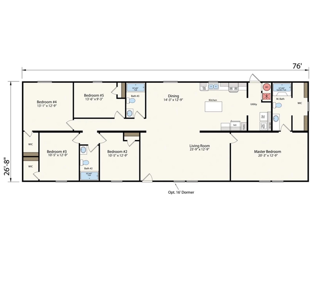 Floorplan of Champion Prime 28x76 home for sale in Tyler, TX