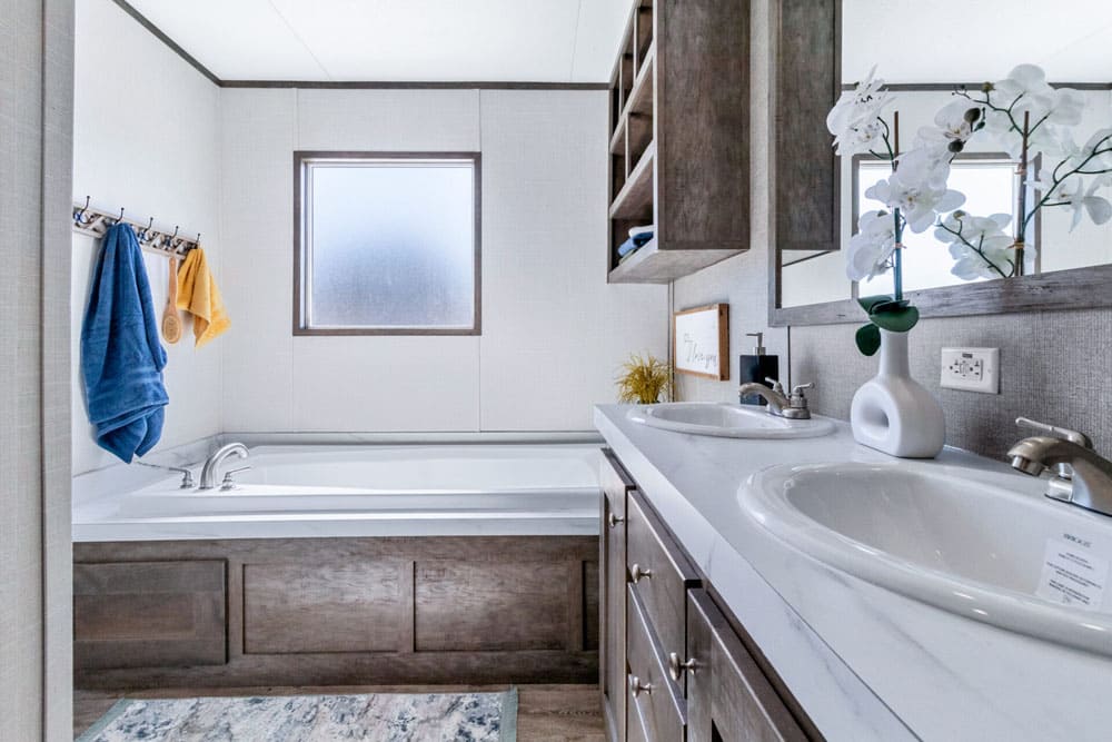 Spacious primary bath with dual sinks and soaking tub
