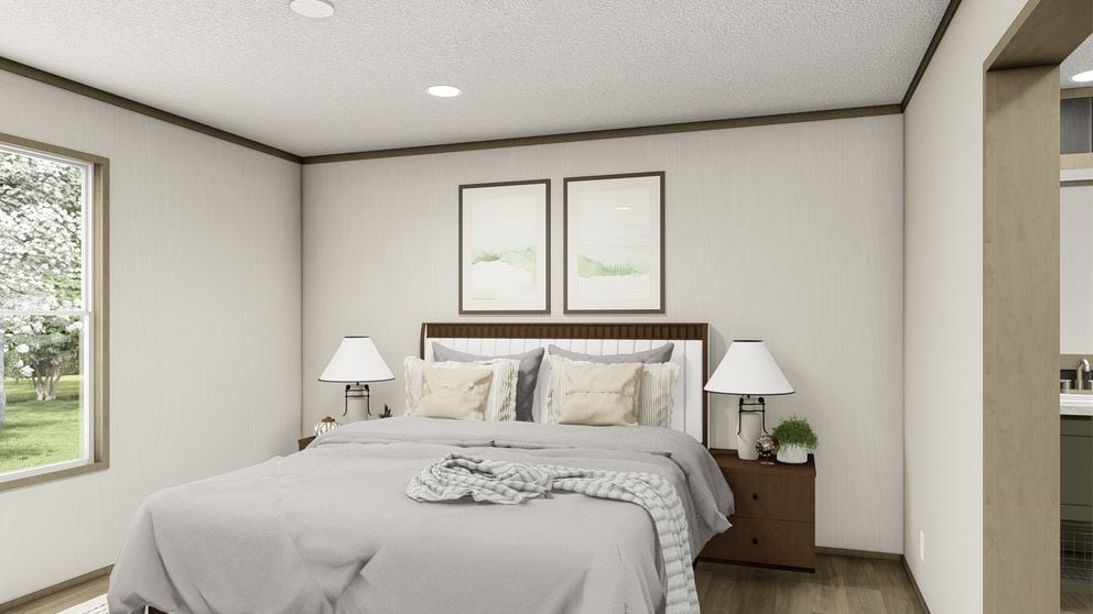 Primary bedroom in the Clayton Epic Snowcap manufactured home for sale in Southern Colorado