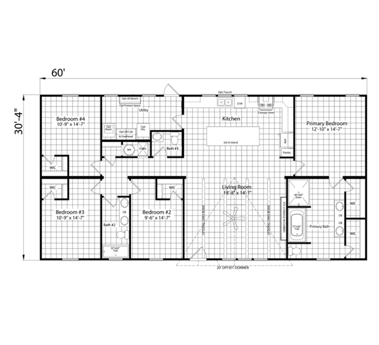 Floorplan of Champion New Moon 32x60 home for sale in Tyler, TX