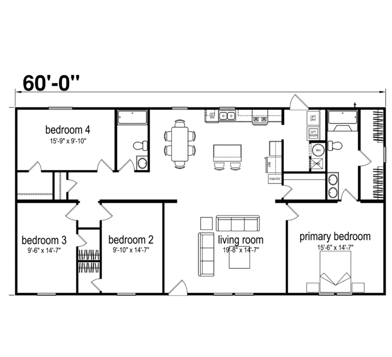 Floorplan of Champion Prime 32x60 home for sale in Tyler, TX