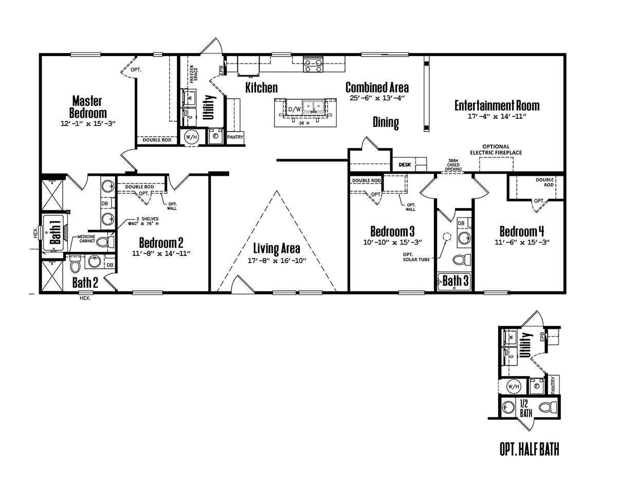 The Leslie C-3272-53B five-bedroom floor plan by Legacy Housing