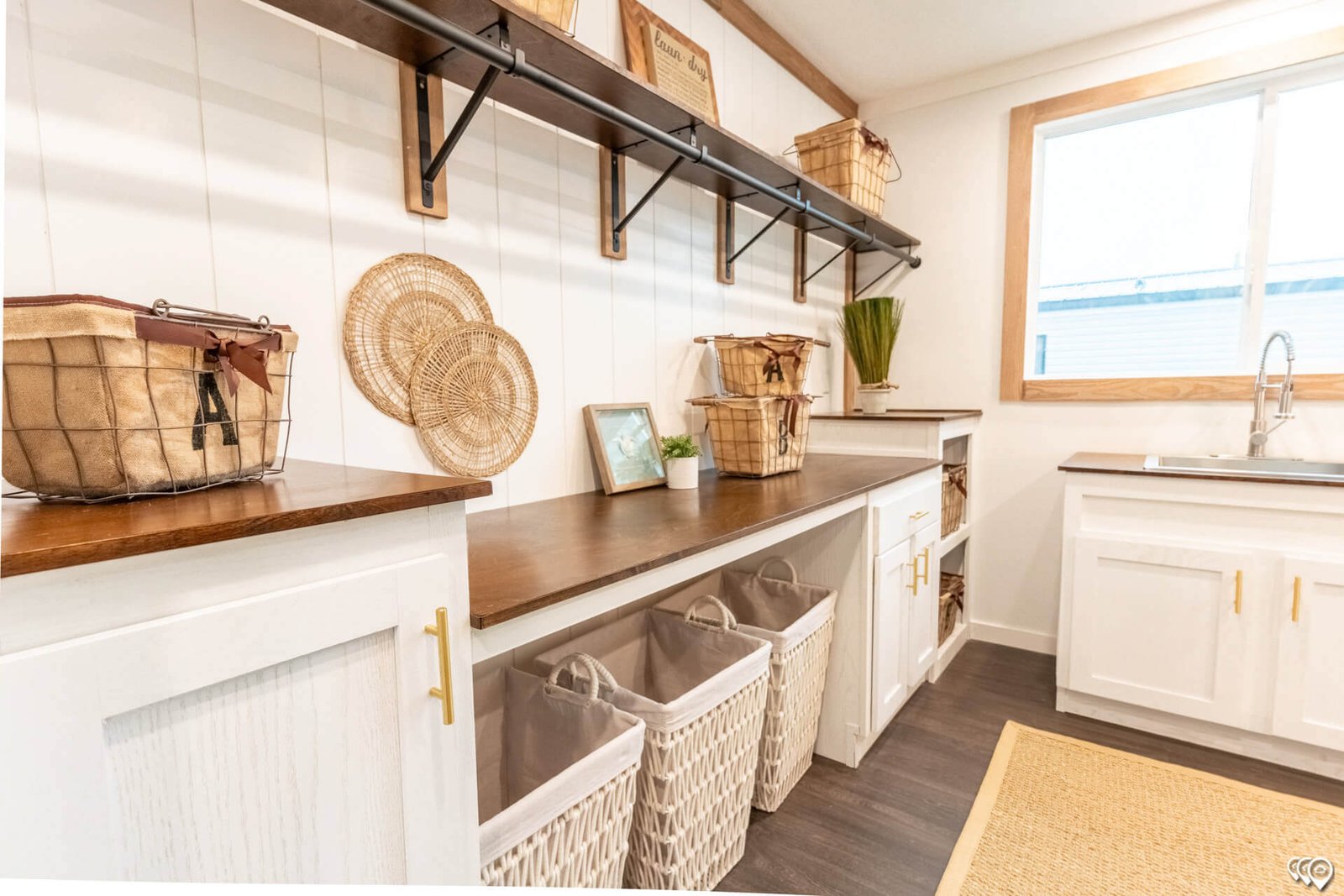 Utility room folding counter and open shelving in The Trinity CS-3242