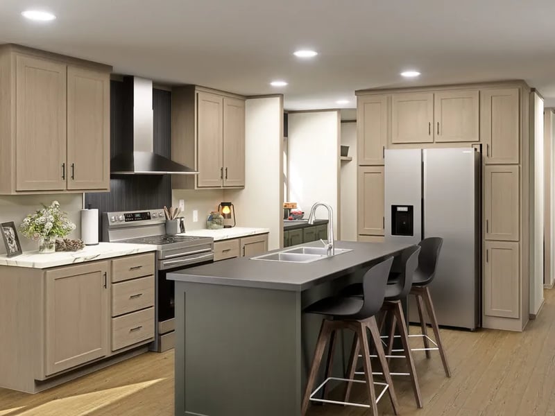 Modern kitchen island and cabinetry in the Epic Mariner