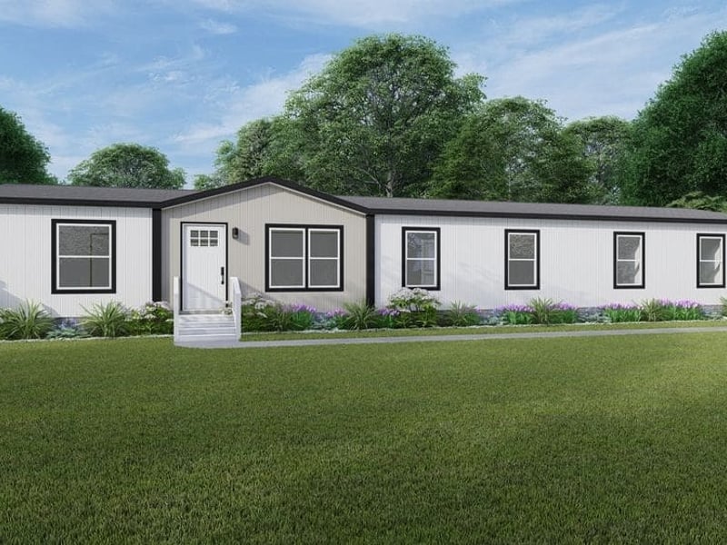 The Clayton Epic Snowcap exterior with deep porch and dark window trim