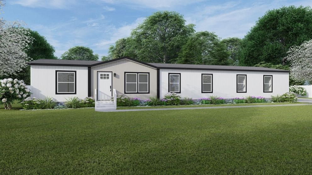 The Clayton Epic Snowcap exterior with deep porch and dark window trim