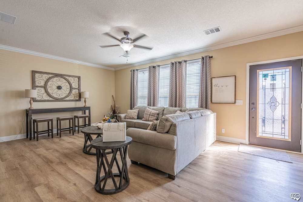 Spacious living room in The Woodland modular doublewide near Austin TX