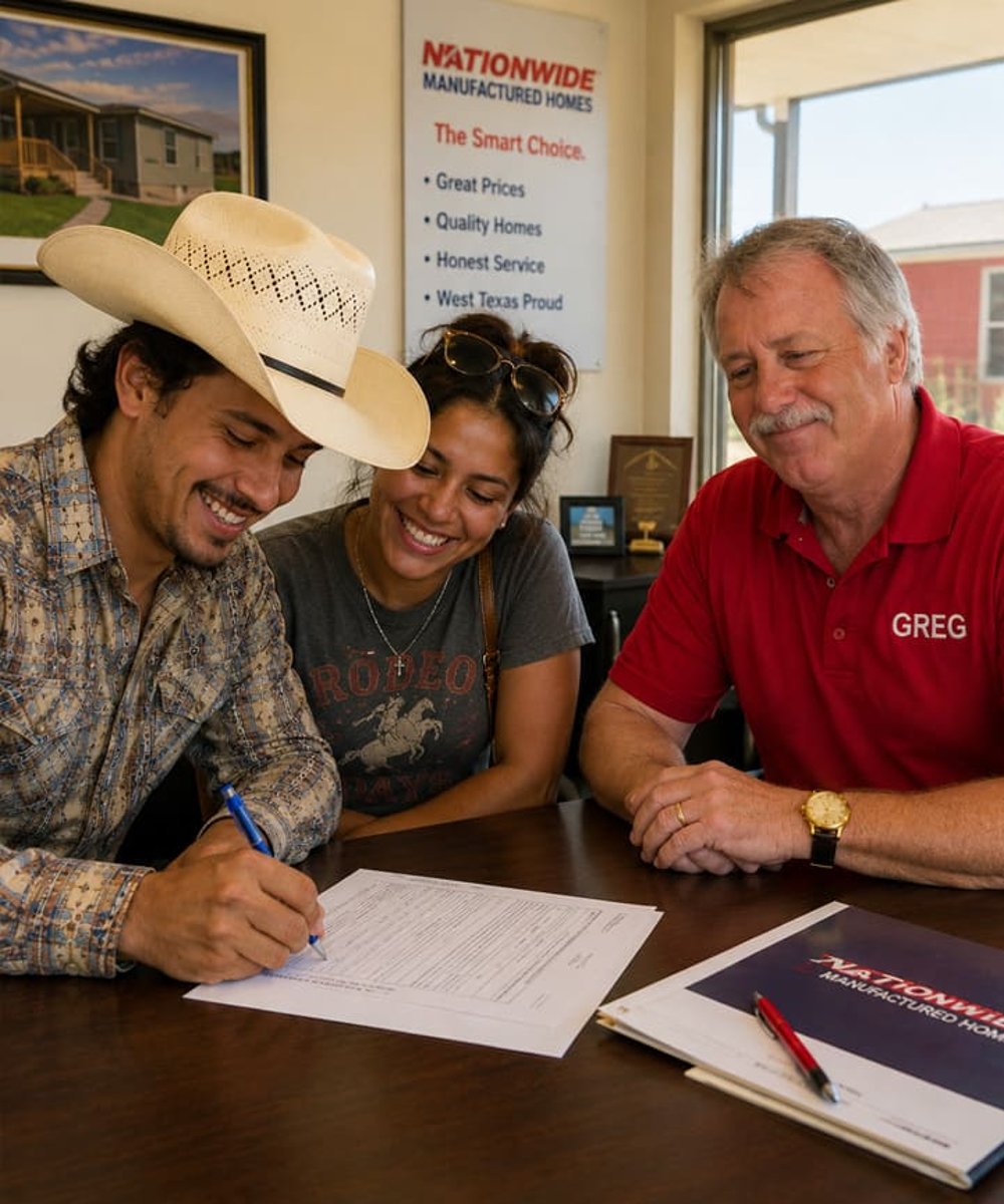 Midland couple financing a used mobile home at Nationwide Mobile Homes
