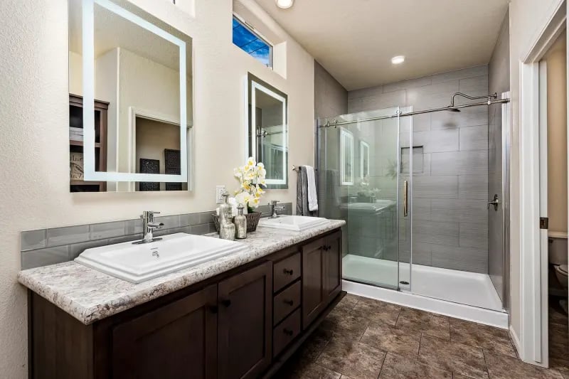 Walk-in shower in The Odyssey XL 3256 double-wide manufactured home