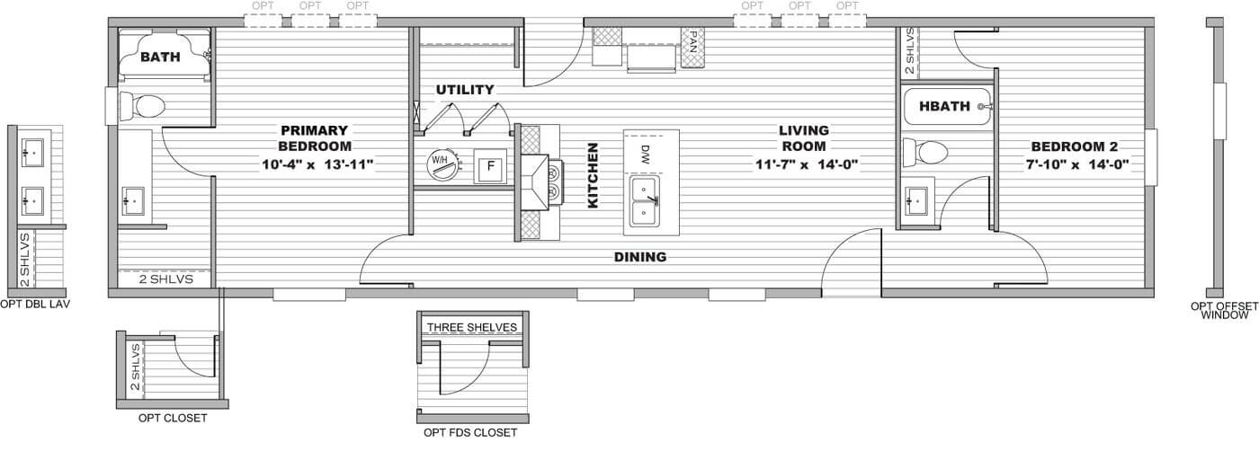 The Spirit 16x56 floor plan by Clayton MiYo, model 35MYO16562AH