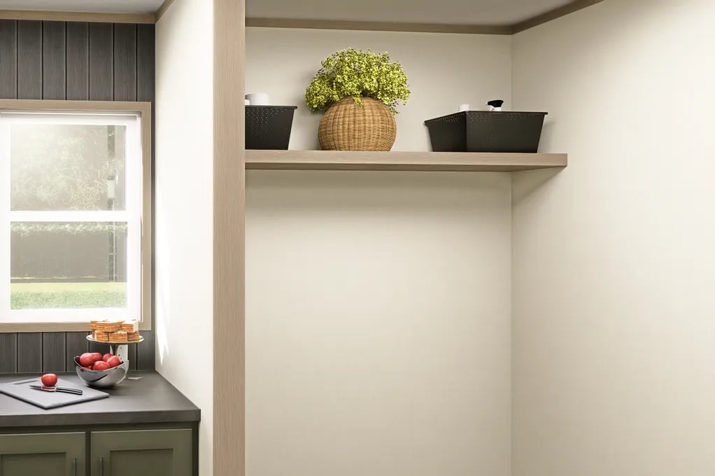 Open pantry nook in the Clayton Epic Mariner single-wide home