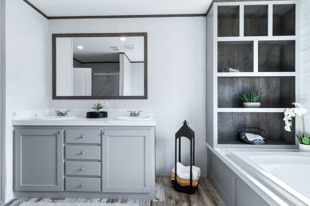 Primary bath vanity and built-in storage in The Murphy