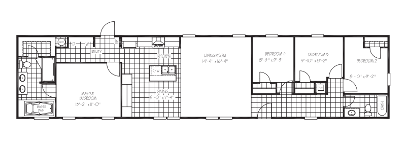 The Cuatro 18x76 floor plan by Jessup Housing, model FAC18764A