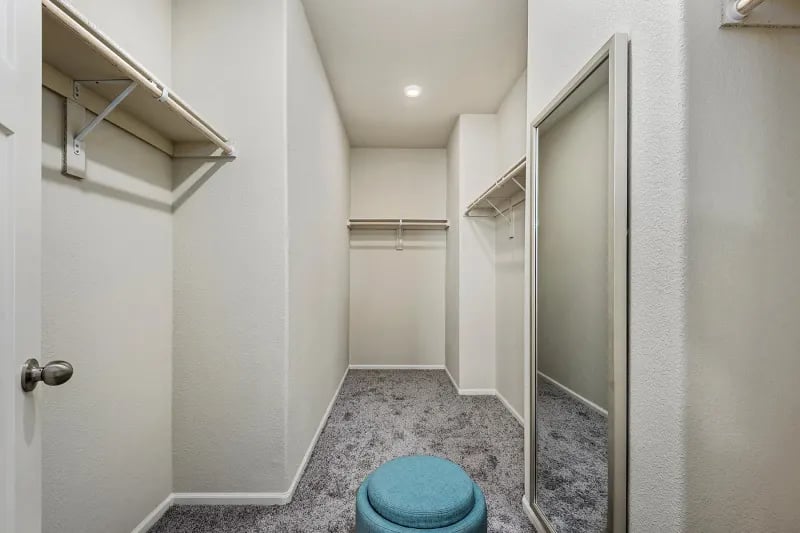 Large walk-in closet inside The Odyssey XL 3256 at Factory Mobile Homes