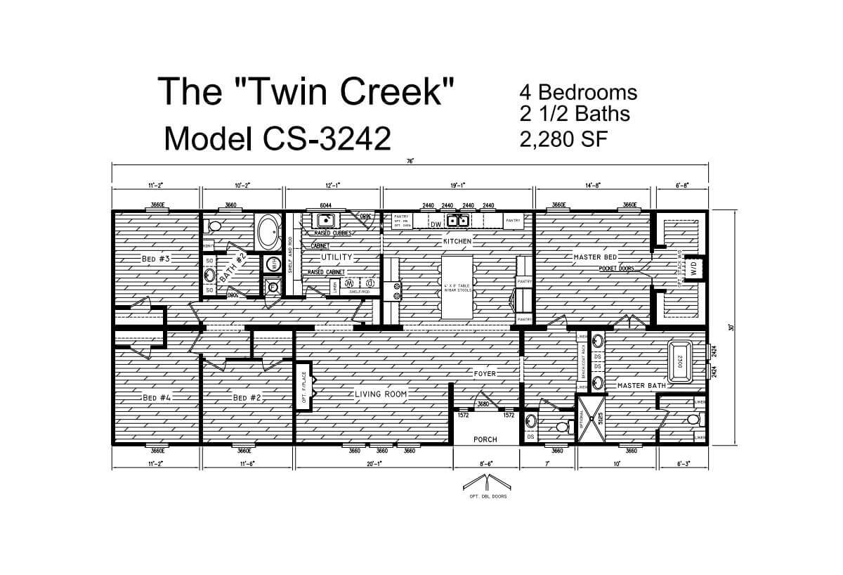 The Trinity CS-3242 four-bedroom floor plan by Timber Creek Homes