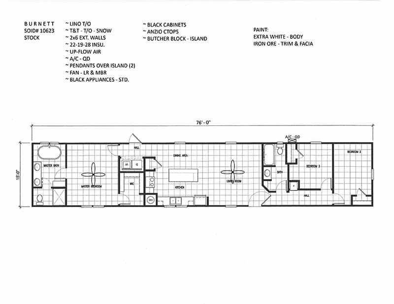 Floorplan The Declaration 16x76 Singlewide #191 by New Vision Manufacturing