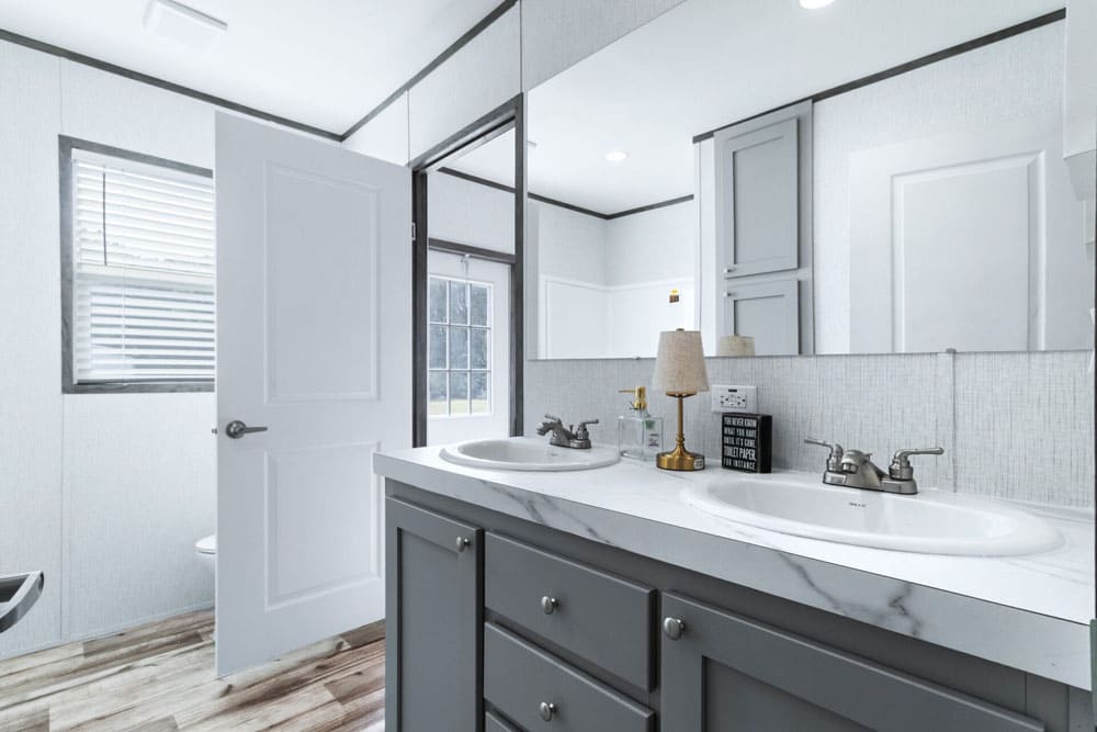 Double-sink guest bathroom in the Jessup Murphy