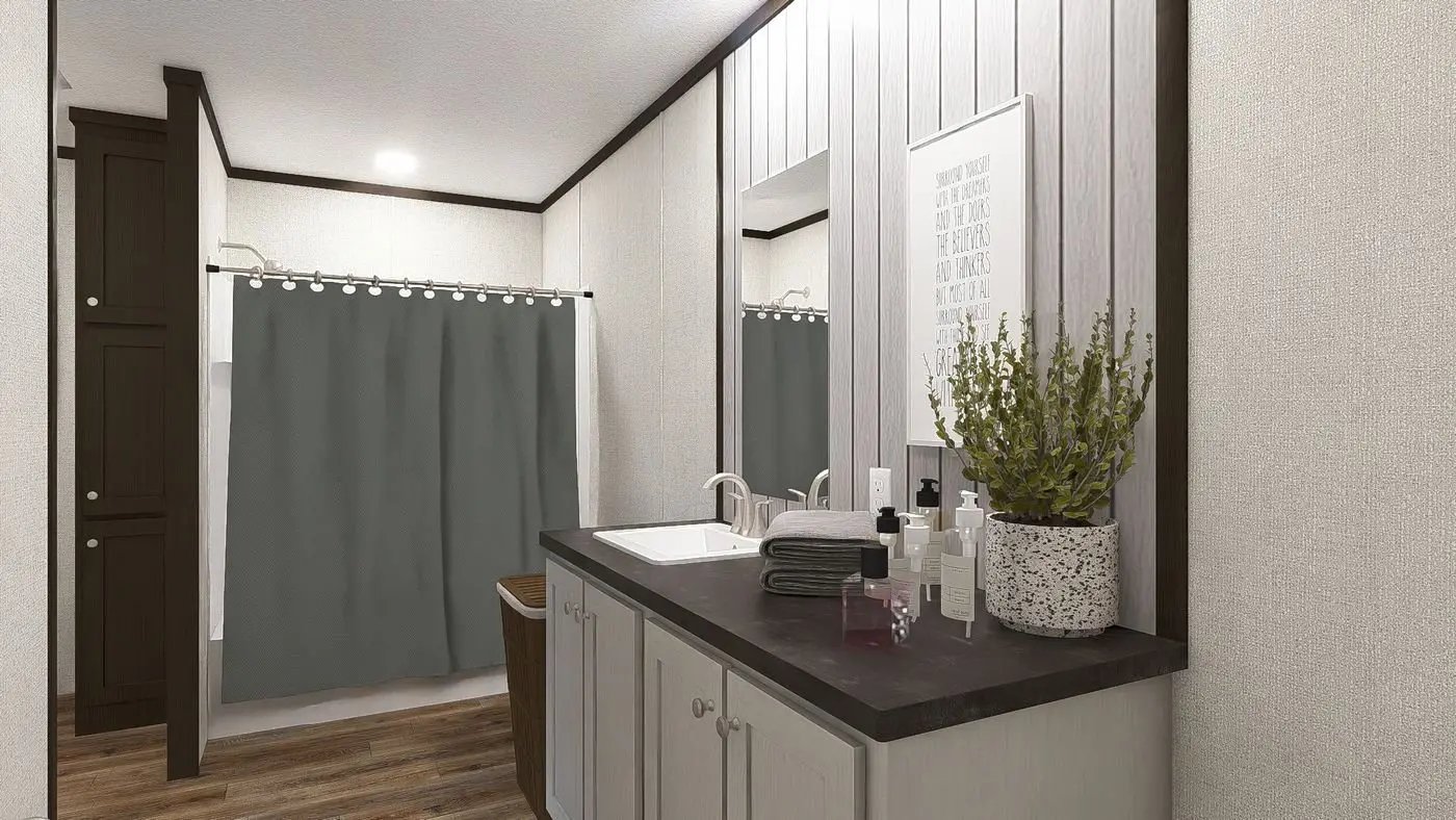 Primary bathroom vanity and tub in the MiYO Empower