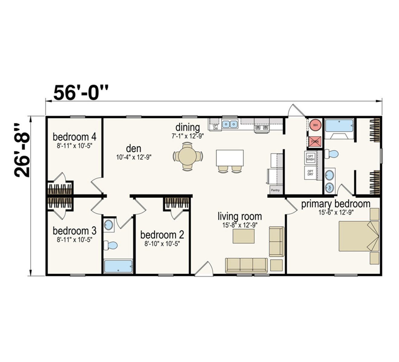 Floorplan of Champion Prime 28x56 home for sale in Tyler, TX