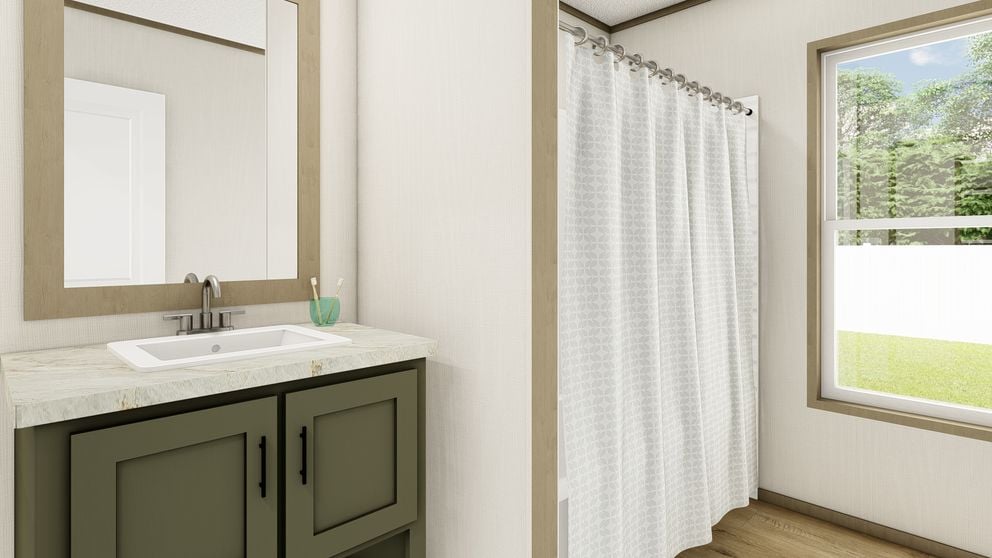 Shower in the Clayton Epic Explorer double-wide manufactured home