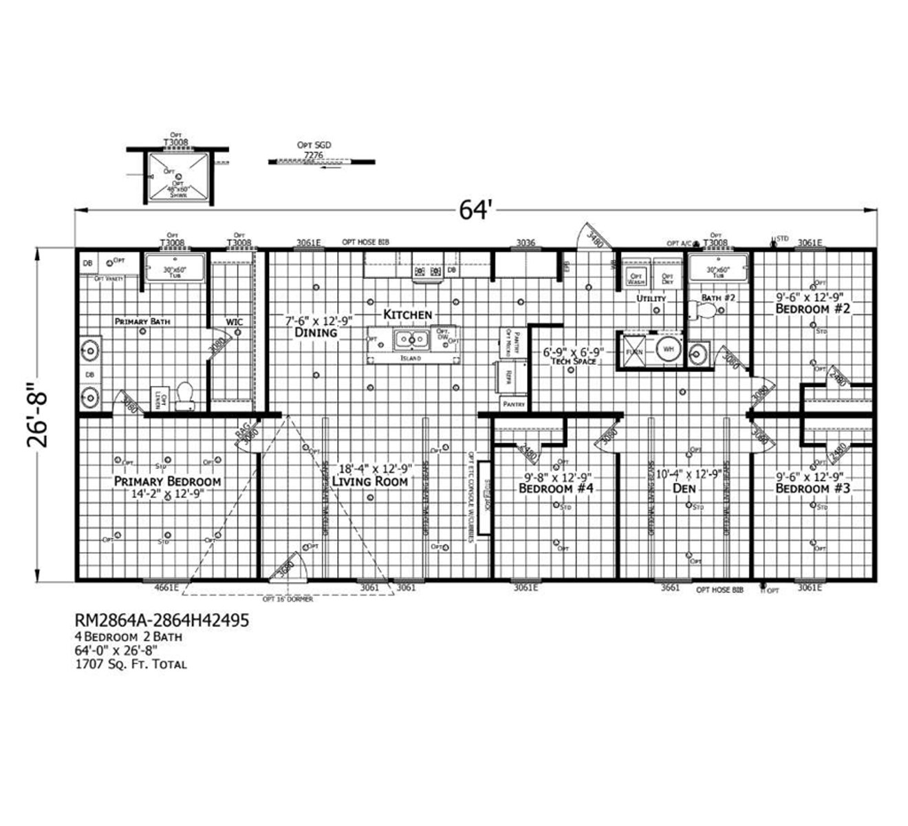 Floorplan of Redman 2864A home for sale in Tyler, TX