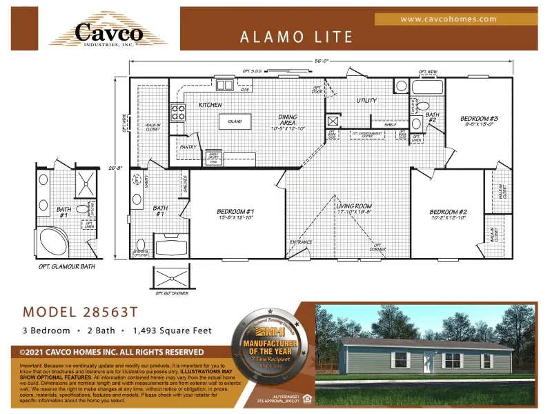 Cavco 28x56 manufactured home floor plan available from Maverick in Tyler TX