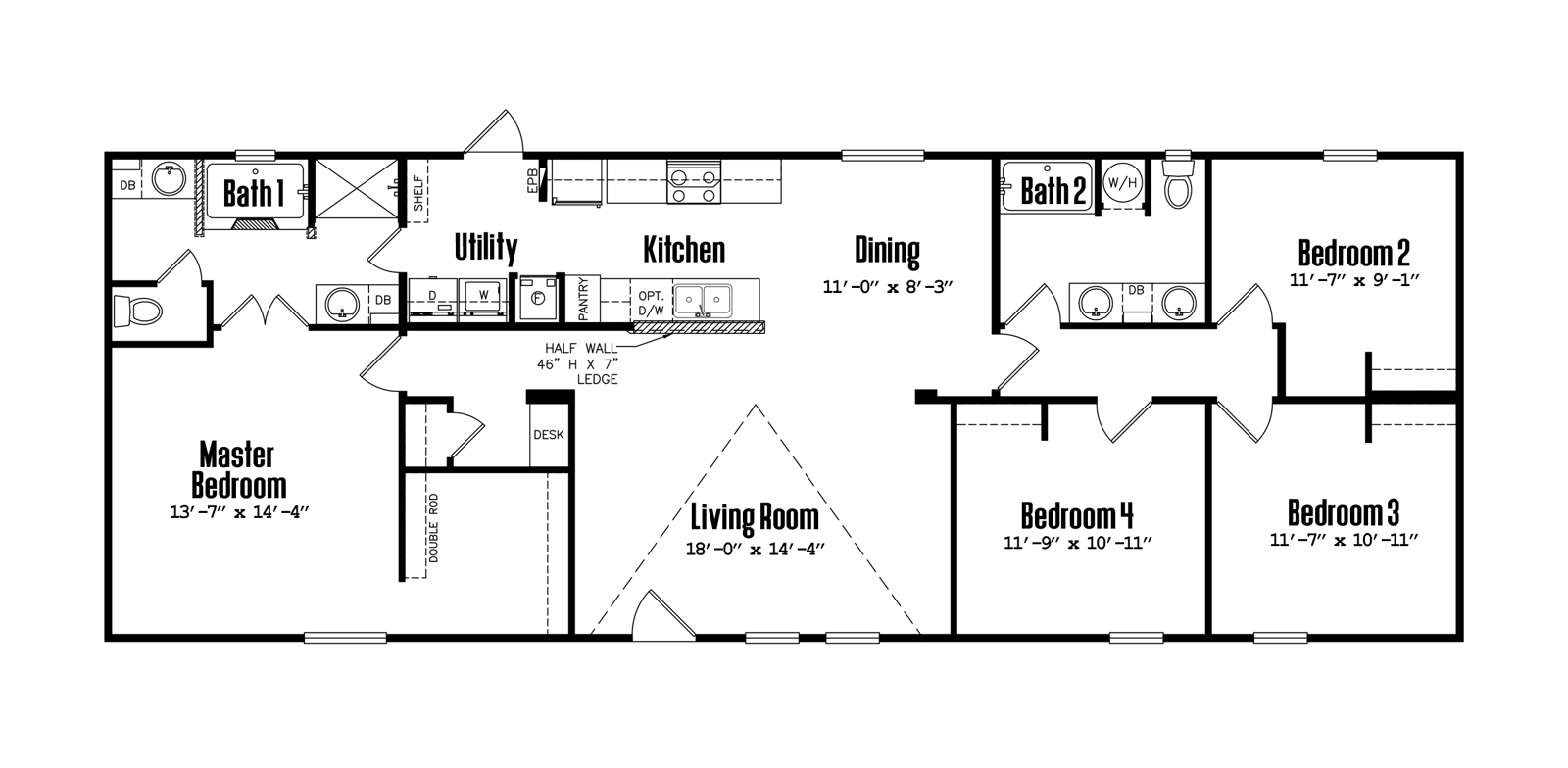Floorplan of Legacy 24x68 - 4 Bedroom home for sale near Lubbock