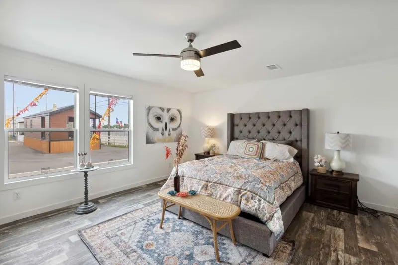 Primary bedroom suite in the Winter Series 3276H manufactured home