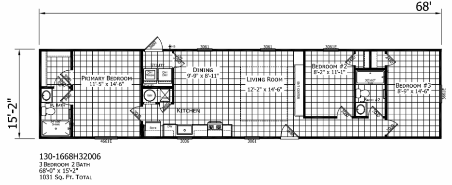 The Cami Innovation 1668H three-bedroom floor plan by Champion Homes