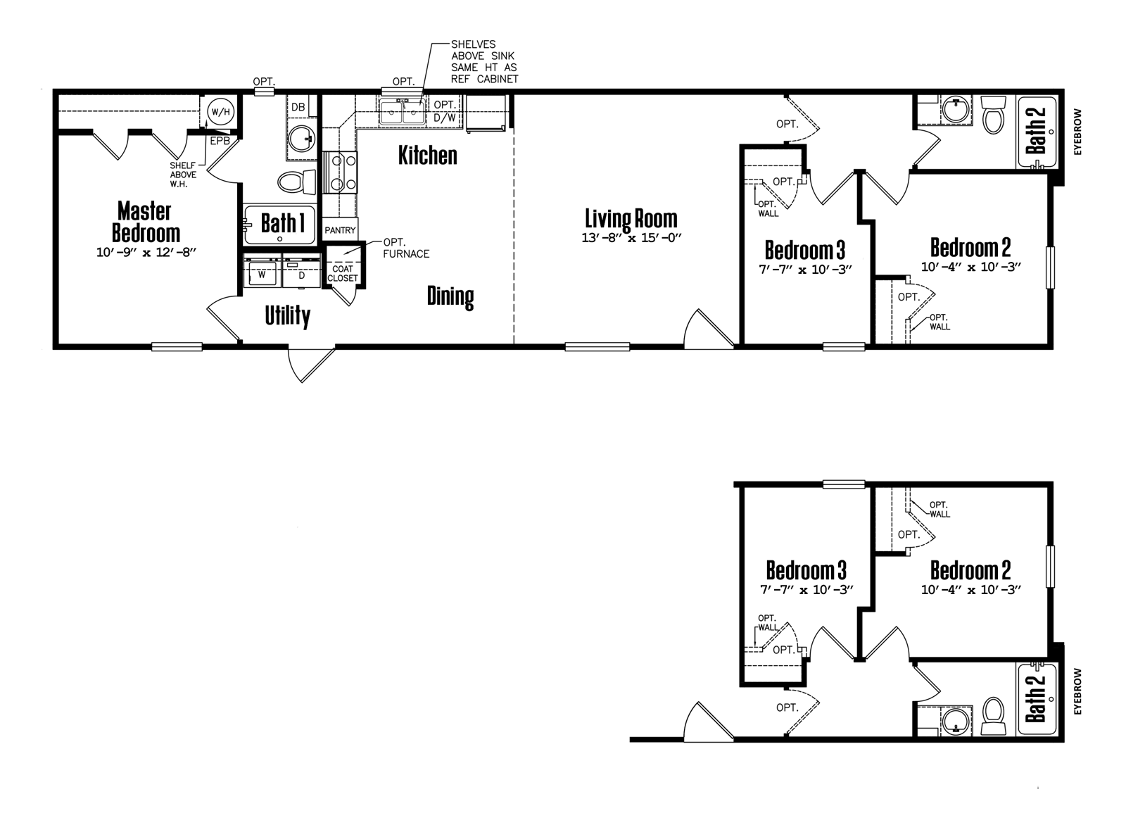 Floorplan of Legacy 16x64 - 2 Bedroom home for sale near Hobbs
