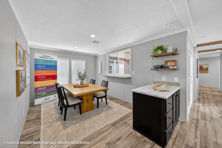 Dining room and built-in counter in The Vantage 3-bedroom double-wide