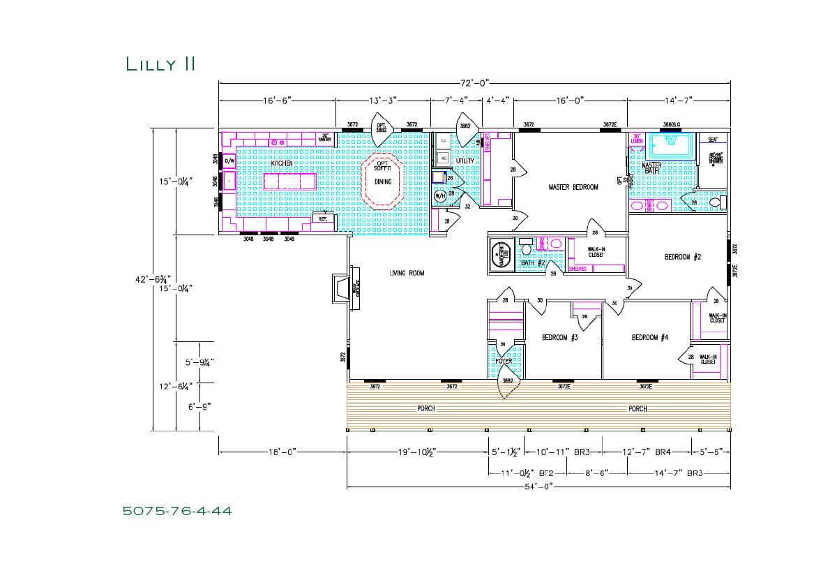 The Lilly II 4-bedroom modular home floor plan by Franklin Homes