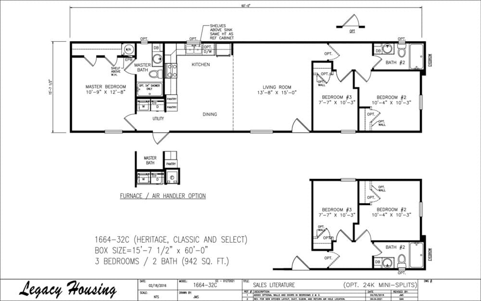 Floorplan of Legacy 16x64 - 3 Bedroom home for sale near Hobbs