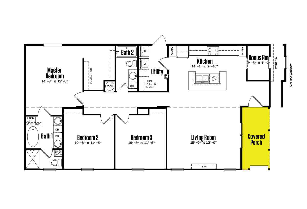 The Lucia S-2856-32FLP double-wide floor plan by Legacy Housing